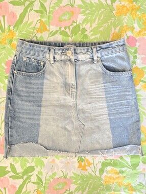 Two Tone Distressed Denim Miniskirt